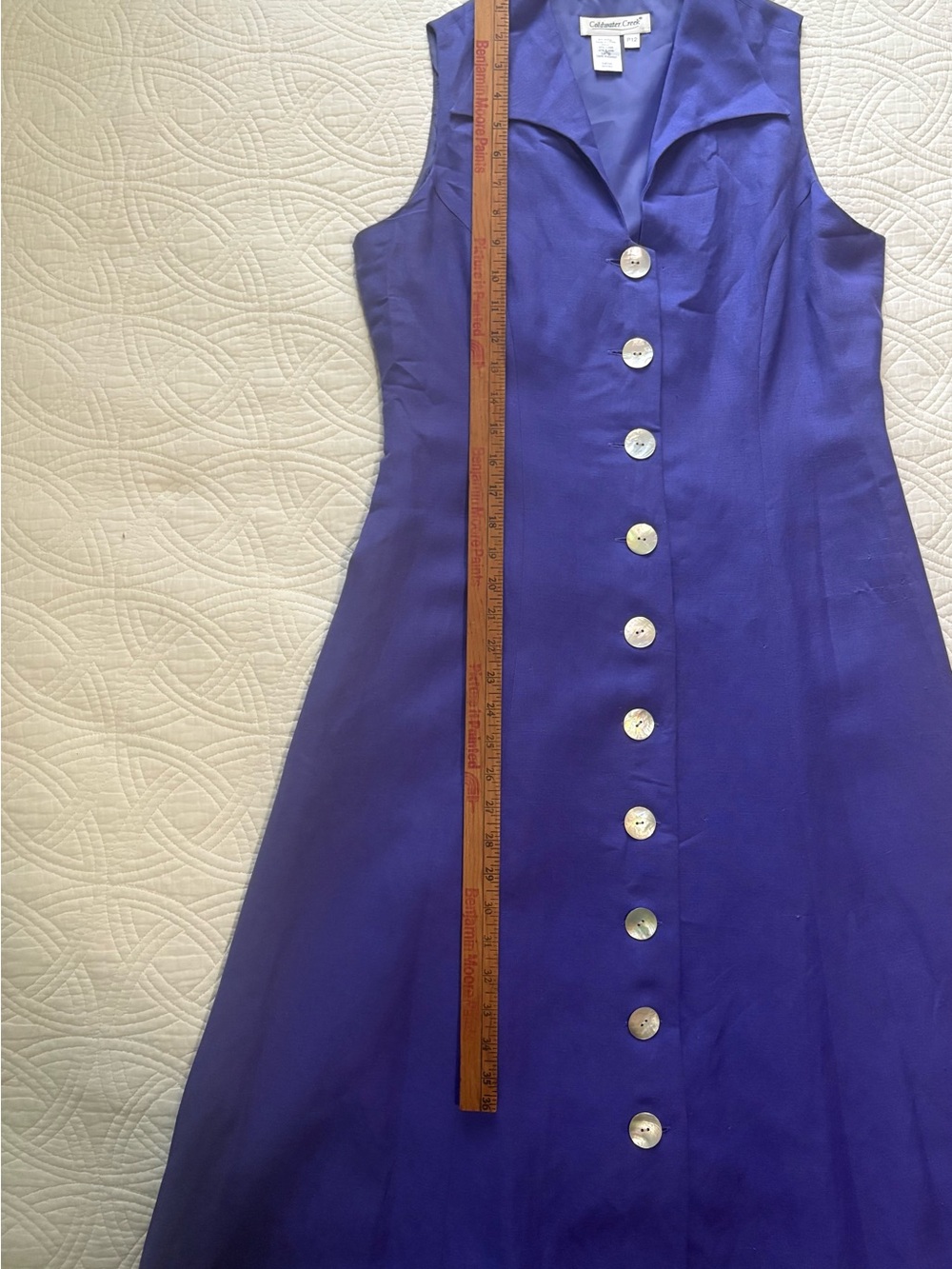 Vintage Linen Dress 12 Petite Indigo Iridescent Button Front - Picture 9 of 15